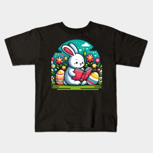 Cute Rabbit Watercolor Book Reading Bunny Kids T-Shirt